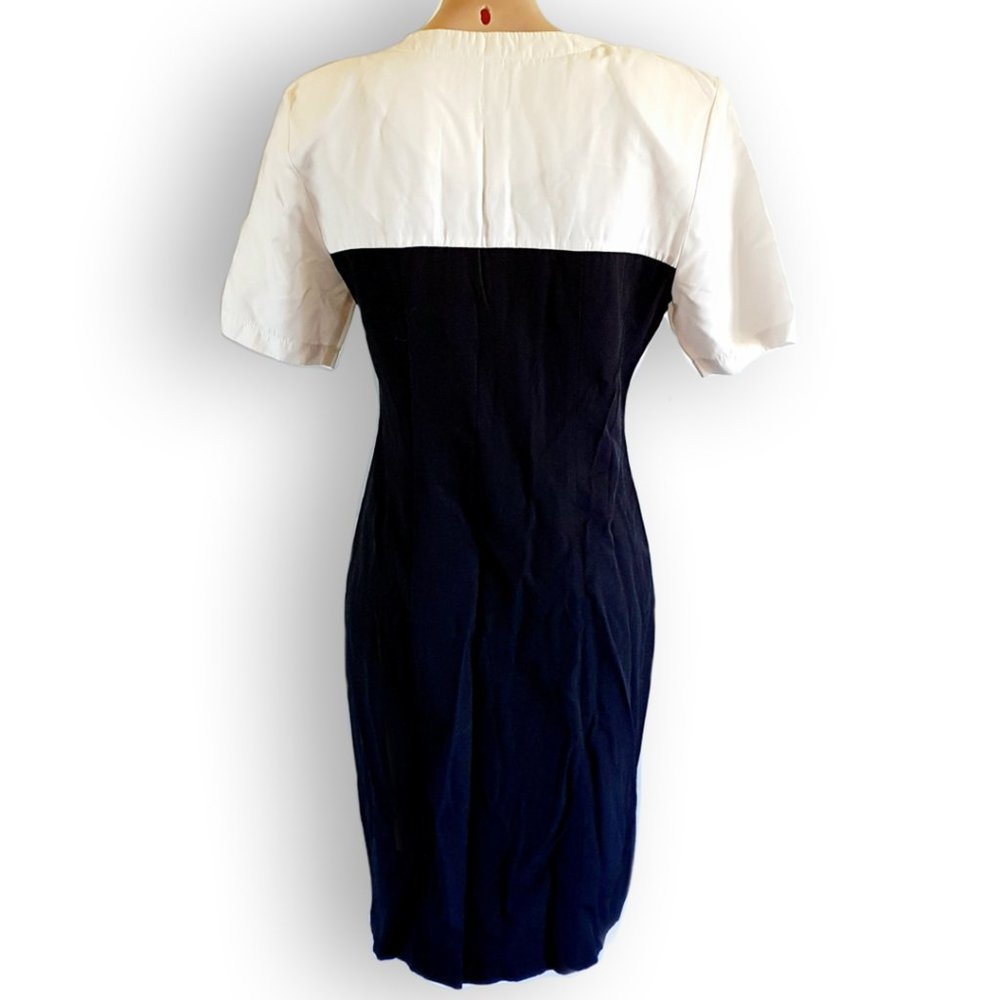 Vintage 80s White + black button up shirt dress with shoulder pads fit AU 10-14 - Picture 7 of 7